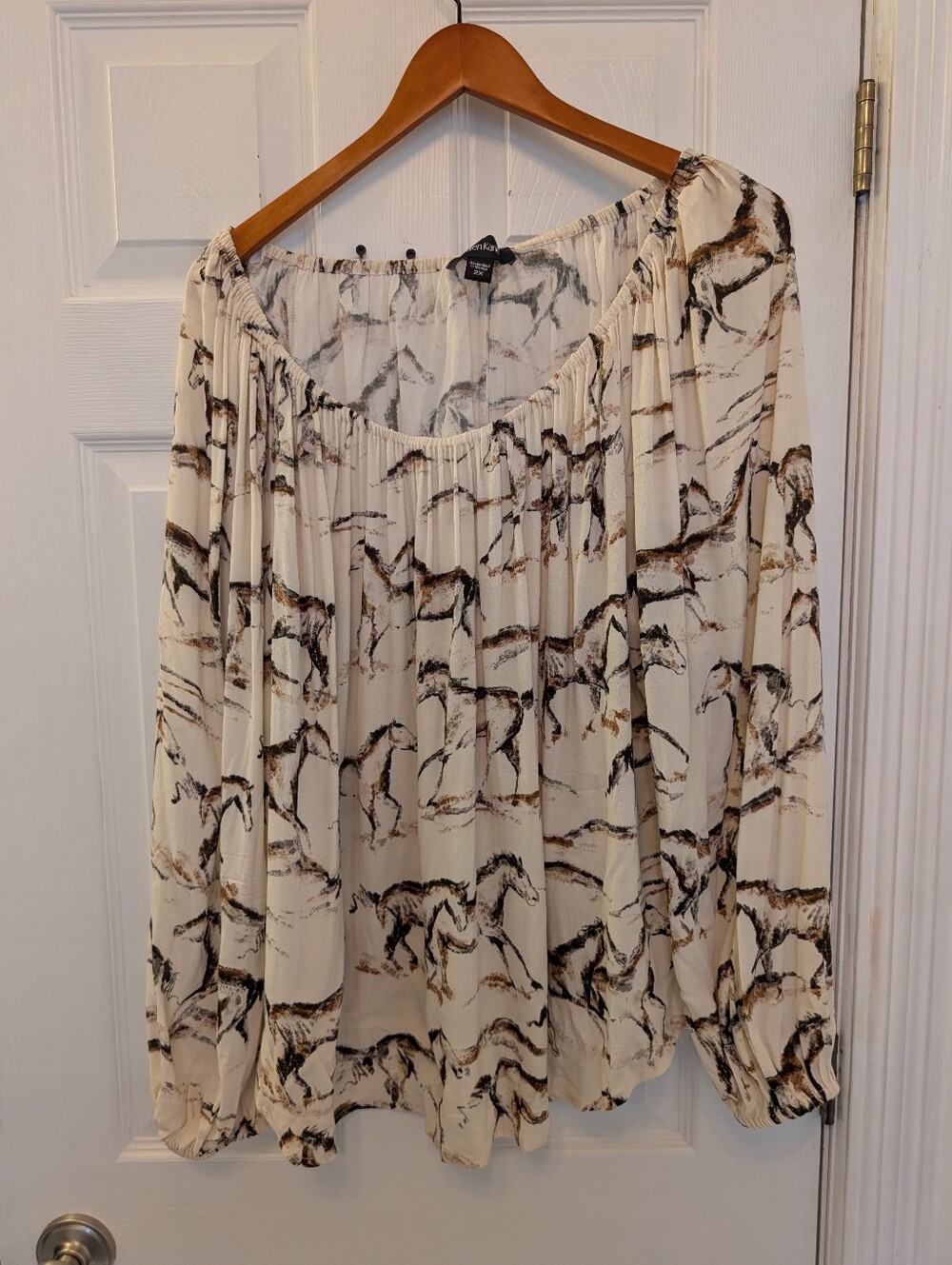 Equestrian Print Peasant Blouse